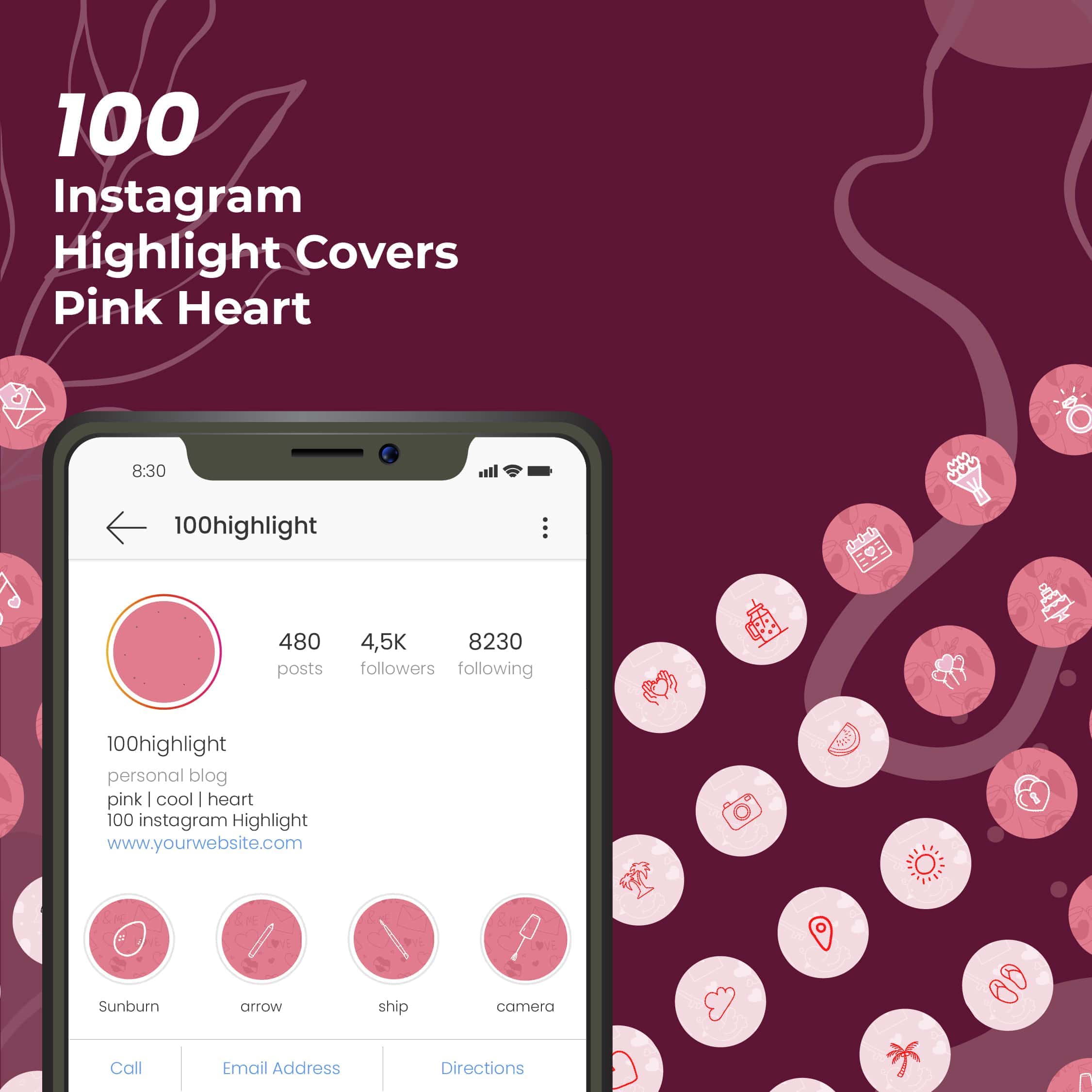 instagram highlight covers pink heart for self care
